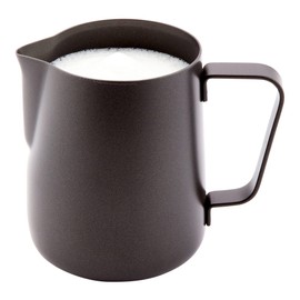 Met Lux 12 Ounce Milk Pitcher, 1 Durable Frothing Cup - For Adding Milk or Latte Art, Barista Tool For Espressos or Cappuccinos, Black Stainless Steel Milk Frothing Pitcher - Restaurantware