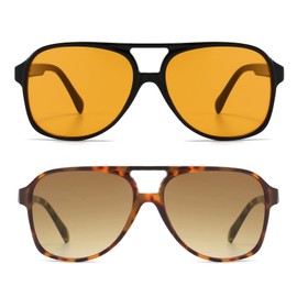 OSAGAMA Vintage Retro Sunglasses Yellow Tinted Glasses Oversized Oversize Sunglasses for Men and Women, Yellow + leopard brown, Large
