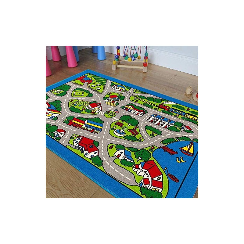 Champion Rugs Kids Area Rug City Roads Map Racing and