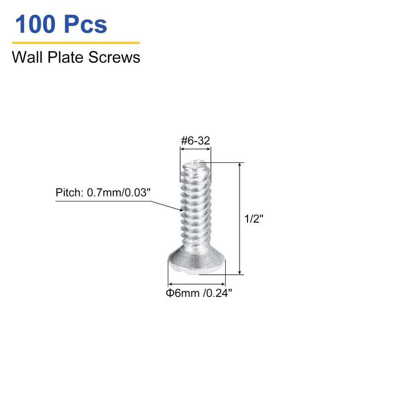 uxcell 100Pcs Wall Plate Screws, 1/2" Long 6-32 Thread Outlet