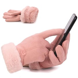 Zeltauto Women's Touch Screen Gloves Full Finger Plush Lining (Pink)(Size: M)