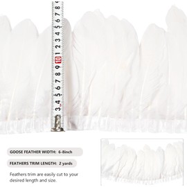 MAOFENG 2 Yards Natural Fluffiness Goose Feathers Trim Sewing Fringe 4-6inch For DIY Handicrafts Costumes Decoration,White