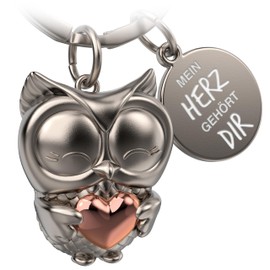 FABACH Owl Keyring Owly with Heart and Engraving - Cute Owl Keyring - Friendship and Love Lucky Charm Made of Metal for Women - My Heart Belongs to You, Rose Gold, Modern