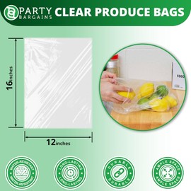 PARTY BARGAINS 12 x 16 Inch Clear Plastic Produce Bags on a Roll, 450 Count – Food-Grade Polyethylene Grocery Bags for Fruits, Vegetables, Bread & Kitchen Storage