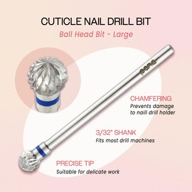 Pana 3/32" Shank Ball Head, Medium Grit Nail Carbide Bit - Silver Color for Electric Dremel Drill Machine trimming the cuticles and skin around the sides nail bed (5.0 mm, Silver)