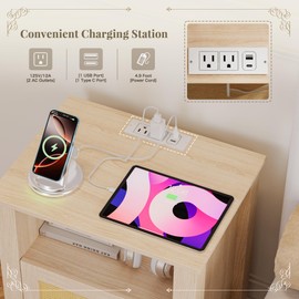 YESHOMY Rattan Nightstand, Farmhouse Night Stand with 2 Drawers and Storage Shelf - Boho Bedside Table End Side Table for Bedroom, Natural Oak