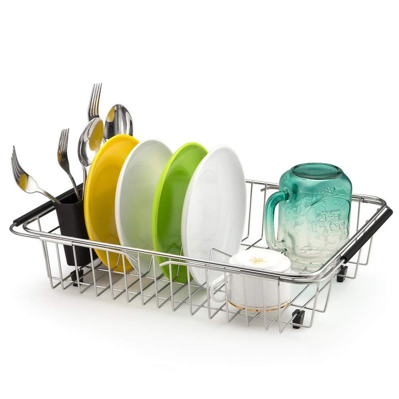 SANNO Expandable Dish Drying Rack Over The Sink Dish Drainer