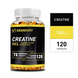 Creatine HCl Capsules 120 Capsules, 1 Count, 60 Tablets for Muscle Mass Strength Cognitive Cellular Energy Support / 근육량 근력 인지 세포 에너지 지원을 위한 크레아틴 HCl 캡슐 120캡슐, 1개, 60정