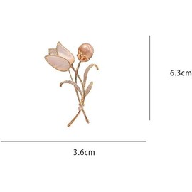 Shell Pearl Tulip Flower Brooch Crystal Pearl Flower Leaf Pin Women Girls Rhinestone Jewellery Badge Tulip Flower Bouquet Brooch Pin Women Clothing Accessories Gift, Metal