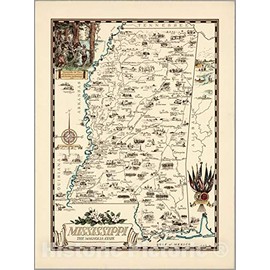 Historic Map : Mississippi The Magnolia State 1938 - Vintage Wall Art - 18in x 24in