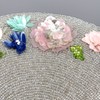 Christian Lacroix Beaded 3D Flowers Placemat Centerpiece Pink Blue Silver