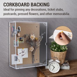 MyGift 11 x 14 Premium Acrylic Clear Wall Mounted Shadow Box Cabinet with Cork Backing and Hinged Magnetic Closure Door