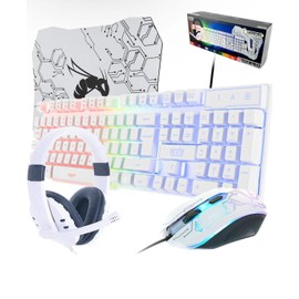 d1stopshopla Gaming Keyboard Mouse Headset Combo,USB Wired Crack Backlit Keyboard - White