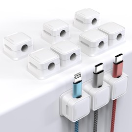 Smofish Cord Organizer, 6 Pack 10-Slot Cable Management, Strong Phone Magnetic Charging Cable Holder Clips, Wire Charger Keeper Gift for Desk, Nightstand, Kitchen Appliances, Office Supplies (White)