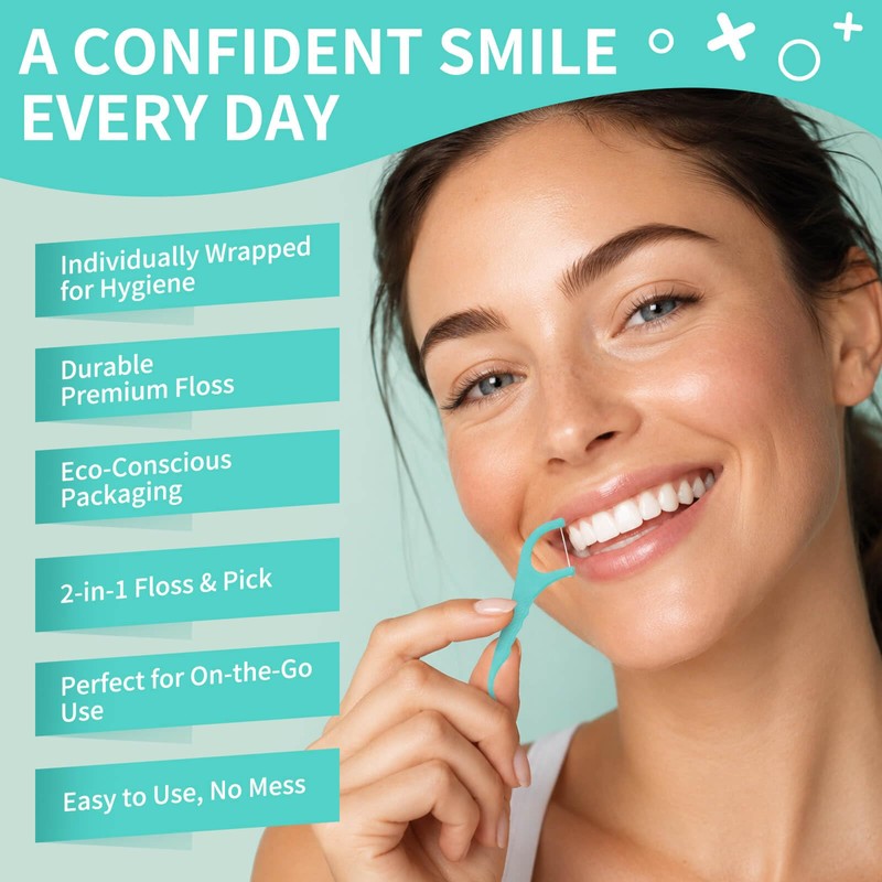 300 Pack Individually Wrapped Dental Floss Picks - Mint Flavored