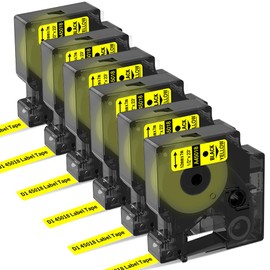 6-Pack Compatible Dymo D1 Label Tape 45018 Label Maker Refills, Black on Yellow, 1/2 Inch x 23 Feet, for LabelManager 160 210D 260P 280 360D 420P PnP 220P 260P 500TS 450DUO