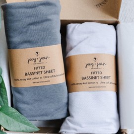 Bassinet Fitted Sheets for Chicco LullaGo Nest Portable Bassinet, Close to You 3-in-1 and Next2Me Bedside Bassinet – Snuggly Soft 100% Cotton – Light + Dark Grey – 2 Pack – Not for Lullago Anywhere