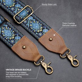 Nefelibata Bag Strap-2" Wide Crazy Horse Leather Head Purse Strap Adjustable Replacement,Retro Jacquard Embroidery Multi-pattern Crossbody Shoulder Straps for Handbag,Crossbody Bags,Shoulder Bags