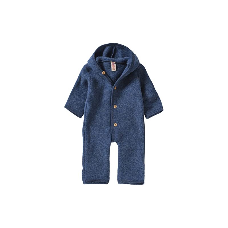 Engel Baby Jumpsuit with Hood, Wool Fleece - Blue blend,