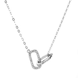 Mikovivi Gold Pendant Necklace, Dainty Diamond Necklaces for Women Gold Plated Paperclip Necklace Gold Open Oval Necklace for Women Jewelry Gifts (White Gold)