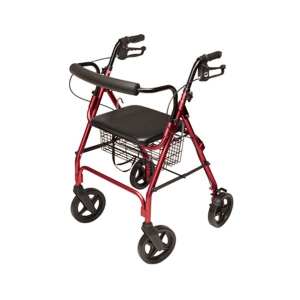 Lumex Aluminum Rollator with Curved Back Wheels, 8 Inches, Burgundy
