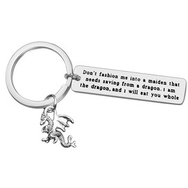 Tiny Dragon Keychain Don’t Fashion Me Into a Maiden I’m The Dragon Keyring Dragon Lovers Gift for Women Feminist Gift Game of Thrones Keyring for Her Christmas Birthday Inspirational Gift for Girl