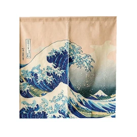 LIGICKY Japanese Curtains, Noren Short Curtains, Door Curtain, Thickened Linen Tapestry for Home Textiles, Room Divider, 85 x 90 cm (Ukiyoe Hokusai The Great Wave Off Kanagawa)