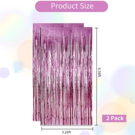 RIBBOOO 2 Pcs Pink Foil Fringe Tinsel Curtains, Metallic Glitter Curtain, Door Streamers for Stage, Birthday Wedding Baby Shower, Christmas Party Decoration (3.28 ft x 6.56 ft)