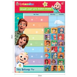 Paper Projects 01.70.30.053 CoComelon Everyday Reward Includes 56 Sparkly Stickers | Colourful Chart is Wipe-Clean, 29.7cm x 42cm