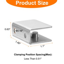 sourcing map 8pcs Glass Shelf Bracket Stainless Steel Adjustable Wall Mount Glass Clamp Holder Shelf Clip Support Hardware Replacement Parts for Less Than 0.51" Glass Shelves, Silver