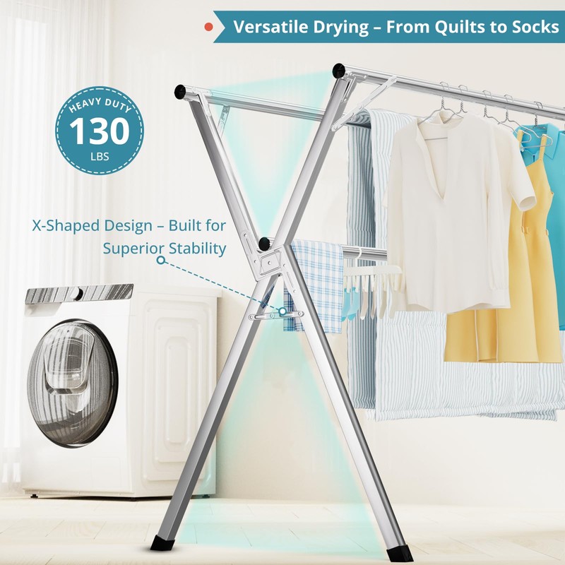 JAUREE 95 Inches Clothes Drying Rack, Drying Rack Clothing Folding