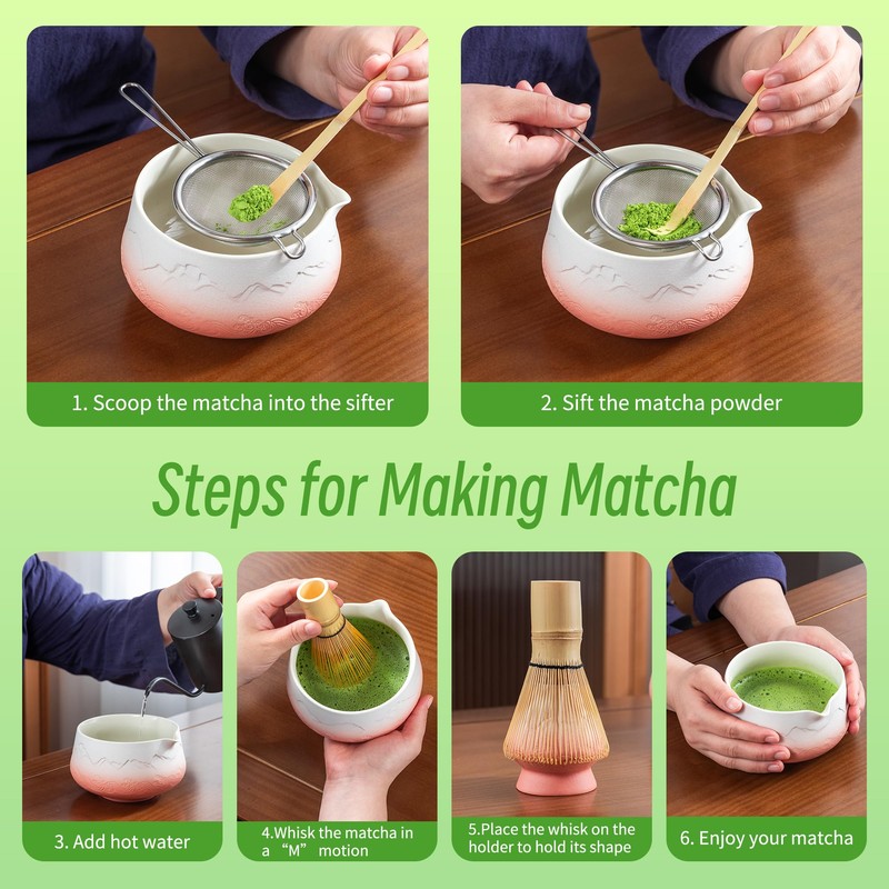 TEANAGOO 7 Pcs Matcha Whisk Set,Pink Matcha Set, Matcha Kit