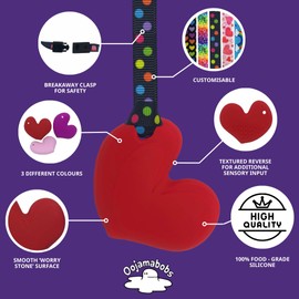 Sensory Oojamabobs - Heart Pendant chew Necklace, Smooth & Bumpy Texture - Autism ADHD stimming/Anxiety aid - Red with Lanyard (8 Designs Available!) (54cm, Rainbow Leaves)