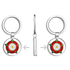 HJ Media Tudor Rose Shaped (Insignia Emblem UK England British) Metal Round Metal Key Chain Keychain Ring