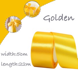 POPOYU Cotton Ribbon Red 5 cm, Satin Ribbon 5 cm Wide, Decoration Gift Ribbon, Gift Ribbon Wide Golden Yellow for Dress Wedding, Christening and Birthday Gifts, Satin Decorative Ribbon, Decorative