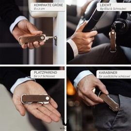 Magati Key Organiser - Key Case Genuine Leather, Stainless Steel with Key Finding Service, Shopping Trolley Releaser, Bottle Opener and Profile Depth Gauge, dark brown