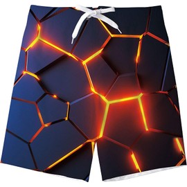 kids4ever Swimming Trunks Boys Funny 3D Print Quick Drying Swimming Shorts Kids Summer Beach Board Shorts Swimming Trunks 6-14 Years, A-geometry