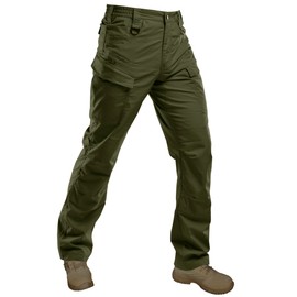 HARD LAND Men's Tactical Pants Ripstop with 14 Multi Pockets Water Resistant Gusseted Work Cargo Pants Olive Green 32W×30L