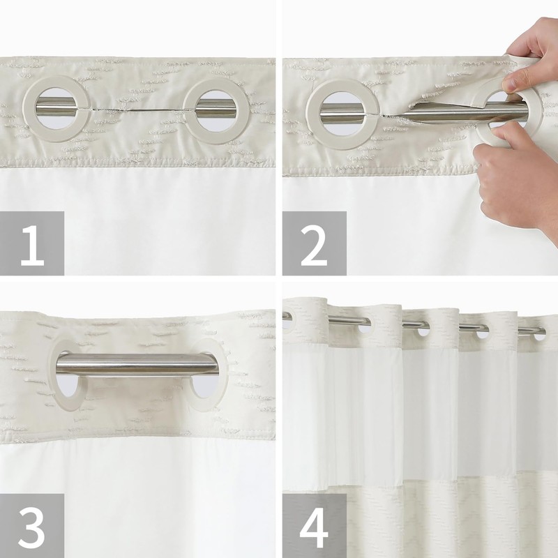 eachope Extra Long No Hook Tufted Chevron Striped Shower Curtain