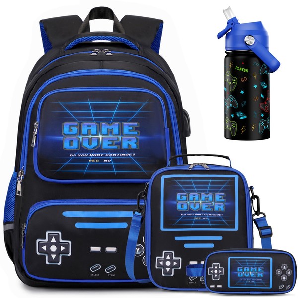 ACESAK Gamer Luminous Boys Backpack with Lunch Bag Pencil Case,