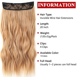 Xtrend Unsichtbare Draht-Haarverlängerung mit transparentem Draht, verstellbare Größe, sichere Clips, natürlich, glatt, geheimes Wunder-Haarteil, 50,8 cm, C2#