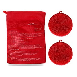 Premium Microwave Potato Bag Kit, with 2PCS Silicone Vegetable Scrubber Brush, Reusable Baked Potato Pouch and Multipurpose Silicone Dish Sponge - Perfect Dishes in Just 4 Min (Red)