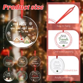 Cinnvoice 6 Pcs Christmas Friendship Ornaments Best Friend Christmas Ornaments Acrylic Hanging Decorative Xmas Tree Decor for Women Friends Family Bestie Christmas Birthday Gift(Clear Style)