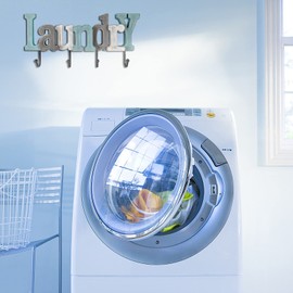 Teal Wooden Letters Sign Decorative Wood Block Signs Hanging Ornament Rustic Home Decor - Towel Hanger Key Holder for Bedroom Entryway Bathroom Word Cutout with 4 Hooks (Laundry)