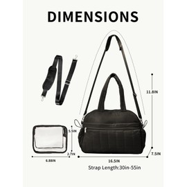 Gym Bag for Women with Wet Pocket, Travel Duffle Bag with Clear Makeup Bag, Carry on bag Weekender Bags Water Resistant Overnight Bag Organizer Duffel Bag for Yoga Travel, Black