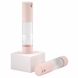 NATUWORLD 2PCS 30ml/1oz Plastic Clear Airless Vacuum Pump Press Bottle Empty Refillable Lotion Dispenser with Pink Lid Portable Travel Sample Packing Container Jar for Lotion Essence Emulsion Serum