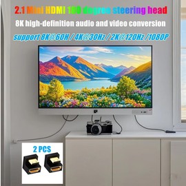IOSSIOPPIA U-Shaped Mini HDMI to HDMI Adapter 8K Upward Angle UHD bidirectional Transmission HDMI to Mini HDMI Connector Suitable for Camera displays (2-Piece U-Shaped Upward Sloping Design)