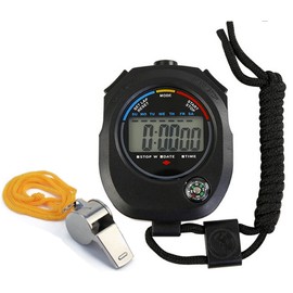 Sports Stopwatch Timer, Professional Digital Stopwatch with Calendar Alarm Compass, Multi Handheld Stopwatch Timer Whistle for Swimming Running Football Fitness Coaches Referee KK's