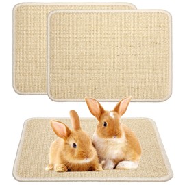 Uotey 2 Pieces Rabbit Scratcher Mat, Natural Sisal Cat Bunny Rabbit Scratching Pad, Rabbit Animal Scratch Pad Rug for Indoor Horizontal Cat Floor Scratching Mats Rug, Furniture Protector (Beige)