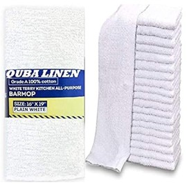 QUBA Linen - Bar Mops Towels, 12 Pack Premium Quality 100% Cotton, Size 16x19 Highly Absorbent and Multi-Purpose Cleaning Rags - Terry Towels for Home and Kitchen Machine Washable bar mops (12)